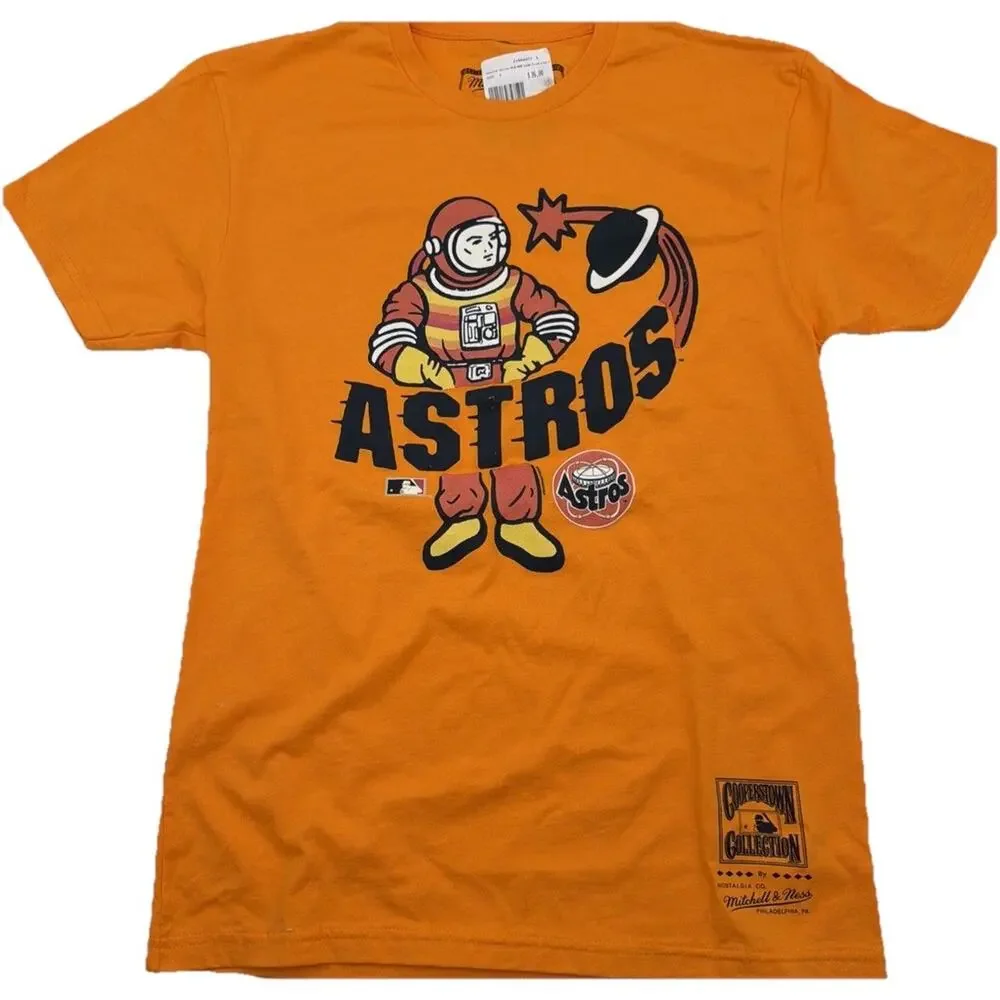 MItchell and Ness Astros Cooperstown Collection Mens Orange T Shirt Size S - Picture 1 of 12